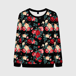 Свитшот мужской Кустовые розы, цвет: 3D-черный