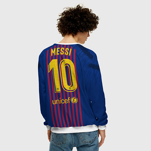 Мужской свитшот FC Barcelona: Messi Home 18/19 / 3D-Белый – фото 4