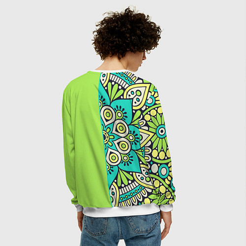 Мужской свитшот Салатовый цветок мандалы / 3D-Белый – фото 4