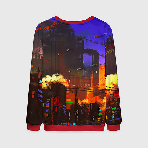 Мужской свитшот Cyberpunk 2077: Night City / 3D-Красный – фото 2