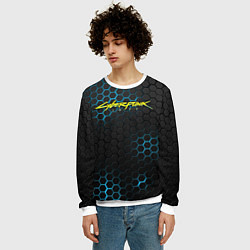 Свитшот мужской Cyberpunk 2077: Blue Carbon, цвет: 3D-белый — фото 2