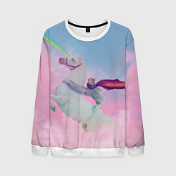 Свитшот мужской Ленивец король на единороге, цвет: 3D-белый