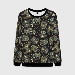 Свитшот мужской День мертвых - звери и птицы, цвет: 3D-черный