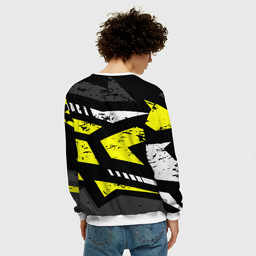Мужской свитшот Black yellow abstract sport style / 3D-Белый – фото 4