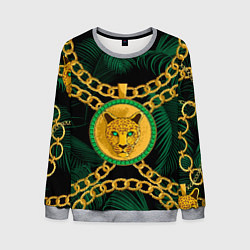Свитшот мужской Золотой леопард и цепь, цвет: 3D-меланж