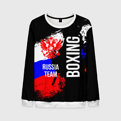 Свитшот мужской Boxing Russia Team и герб РФ, цвет: 3D-белый