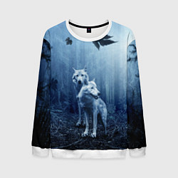 Свитшот мужской Волки в тёмном лесу, цвет: 3D-белый