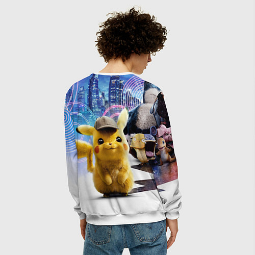 Мужской свитшот Детектив Пикачу / 3D-Белый – фото 4