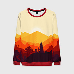 Свитшот мужской Горы закат пейзаж лиса арт, цвет: 3D-красный