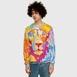 Свитшот мужской Акварельный лев, цвет: 3D-меланж — фото 2