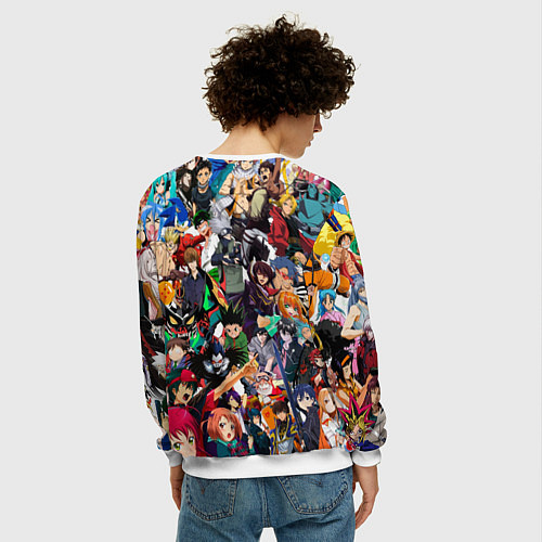 Мужской свитшот Аниме персонажи / 3D-Белый – фото 4