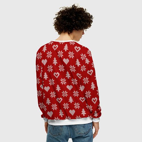 Мужской свитшот Красный рождественский свитер / 3D-Белый – фото 4