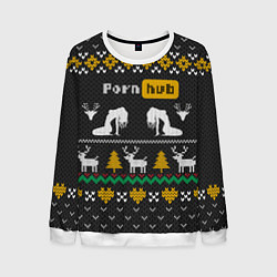 Свитшот мужской Pornhub свитер с оленями, цвет: 3D-белый