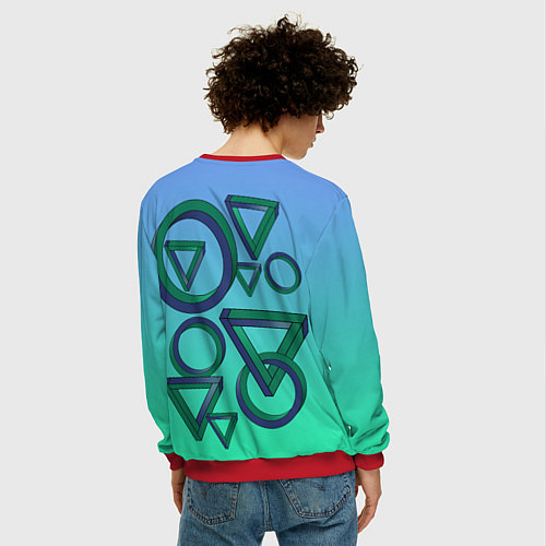 Мужской свитшот Иллюзия треугольники и круги / 3D-Красный – фото 4