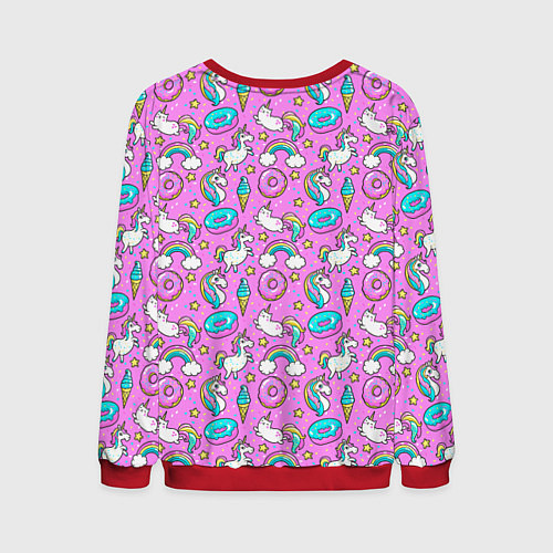 Мужской свитшот Единороги и пончики / 3D-Красный – фото 2