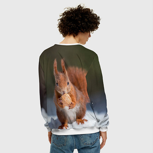 Мужской свитшот Белка с орехом на снегу / 3D-Белый – фото 4