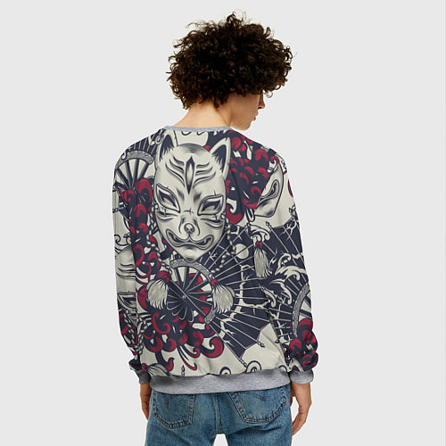 Мужской свитшот Маска Кицунэ Маска лисы / 3D-Меланж – фото 4