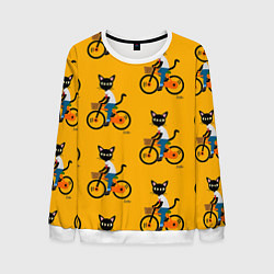 Свитшот мужской Котики на велосипедах, цвет: 3D-белый