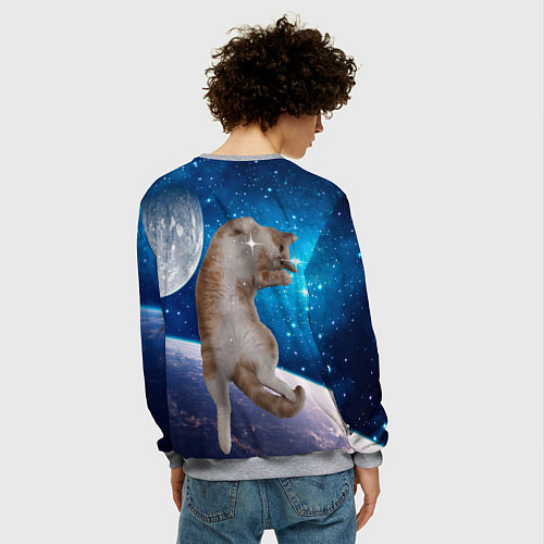 Мужской свитшот Кисулькин в космосе / 3D-Меланж – фото 4
