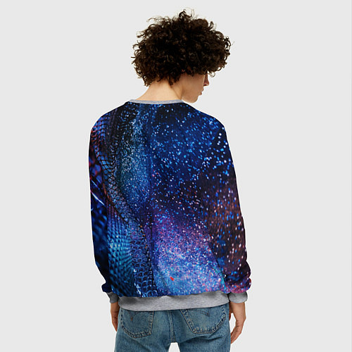 Мужской свитшот Синяя чешуйчатая абстракция blue cosmos / 3D-Меланж – фото 4