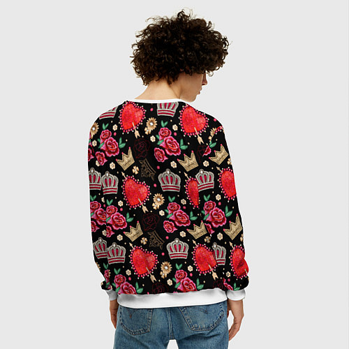 Мужской свитшот Корона и розы / 3D-Белый – фото 4