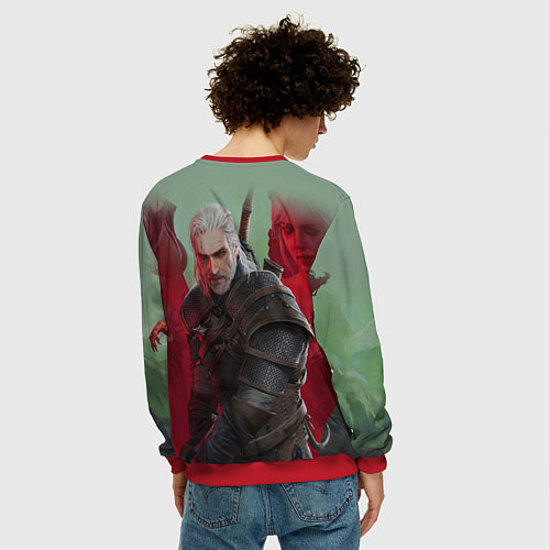 Мужской свитшот ВЕДЬМАК THE WITCHER ГЕРАЛЬТ С МЕЧОМ / 3D-Красный – фото 4