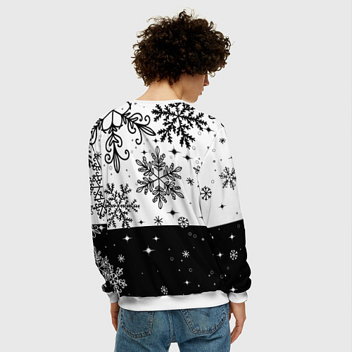 Мужской свитшот Новогодний кот в колпаке Санты / 3D-Белый – фото 4