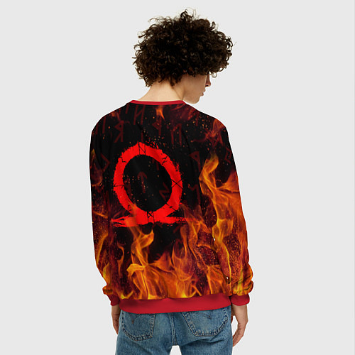 Мужской свитшот GOD OF WAR РАГНАРЁК, КРАТОС В ОГНЕ / 3D-Красный – фото 4