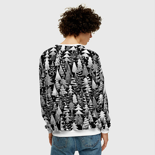 Мужской свитшот Лес абстрактных ёлок / 3D-Белый – фото 4