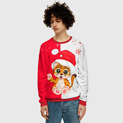 Свитшот мужской НОВЫЙ ГОД ТИГР СНЕЖИНКИ, цвет: 3D-красный — фото 2