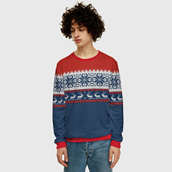 Свитшот мужской НОВОГОДНИЙ УЗОР С ОЛЕНЯМИ, цвет: 3D-красный — фото 2