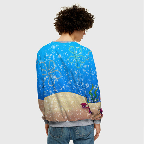 Мужской свитшот НОВОГОДНИЙ ГУБКА БОБ КВАДРАТНЫЕ ШТАНЫ / 3D-Меланж – фото 4