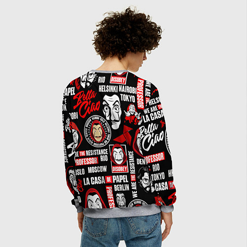 Мужской свитшот БУМАЖНЫЙ ДОМ ЛОГОБОМБИНГ LA CASA DE PAPEL / 3D-Меланж – фото 4