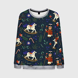 Свитшот мужской Щелкунчик паттерн с лошадкой, цвет: 3D-меланж