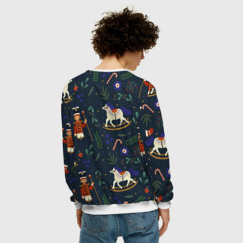 Мужской свитшот Щелкунчик паттерн с лошадкой / 3D-Белый – фото 4