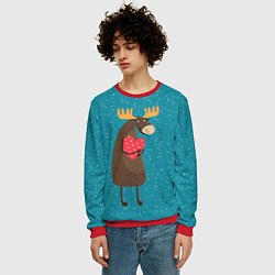 Свитшот мужской Душевный лось с сердцем, цвет: 3D-красный — фото 2