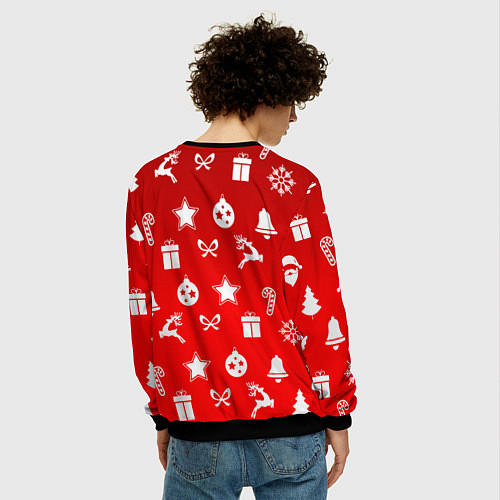 Мужской свитшот Новогодний узор красный градиент / 3D-Черный – фото 4