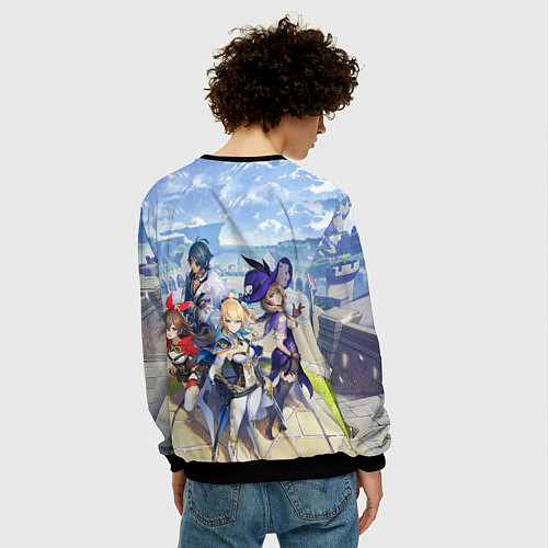 Мужской свитшот МИР ТЕВАЙТ ГЕРОИ ГЕНШИН ИМПАКТ / 3D-Черный – фото 4