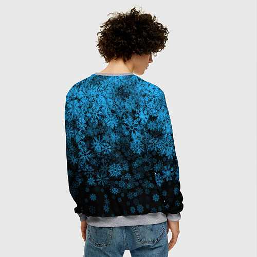 Мужской свитшот КРАСИВЫЕ ГОЛУБЫЕ СНЕЖИНКИ / 3D-Меланж – фото 4