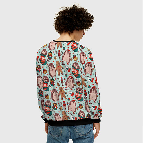 Мужской свитшот Новогодний ёжик и щелкунчик / 3D-Черный – фото 4