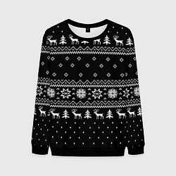 Свитшот мужской ЧЁРНЫЙ НОВОГОДНИЙ СВИТЕР С ОЛЕНЯМИ 2022, цвет: 3D-черный