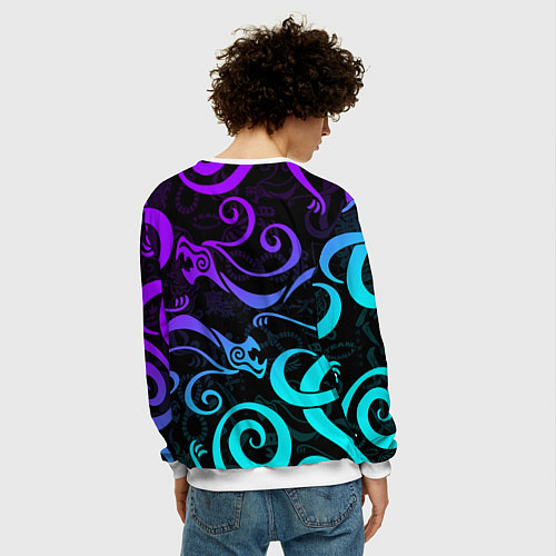 Мужской свитшот НЕОНОВОЕ ТАТУ ДРАКЕНА УЗОР / 3D-Белый – фото 4