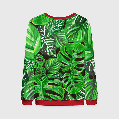 Мужской свитшот Тропические листья на темном фоне / 3D-Красный – фото 2