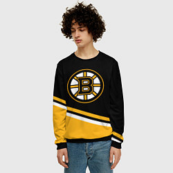 Свитшот мужской Бостон Брюинз, Boston Bruins Диагональные полосы, цвет: 3D-черный — фото 2