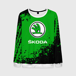 Свитшот мужской Skoda следы от шин, цвет: 3D-белый