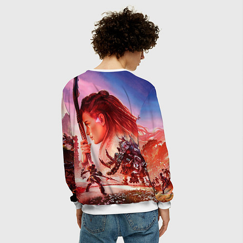 Мужской свитшот Horizon Forbidden West game poster / 3D-Белый – фото 4