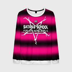 Свитшот мужской Satan school for bad boys and girls pink, цвет: 3D-белый