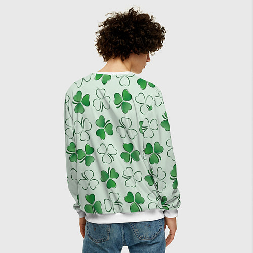 Мужской свитшот Трехлистный клевер День Св Патрика / 3D-Белый – фото 4
