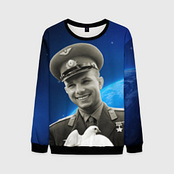 Свитшот мужской Юрий Гагарин с голубем 3D, цвет: 3D-черный