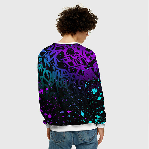 Мужской свитшот НЕОНОВОЕ ГРАФФИТИ НЕОНОВЫЕ БРЫЗГИ / 3D-Белый – фото 4